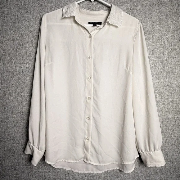 J. Crew Ivory Bone Embroidered Collar Cuffs Long Sleeve Dress Shirt MEDIUM - Picture 1 of 6